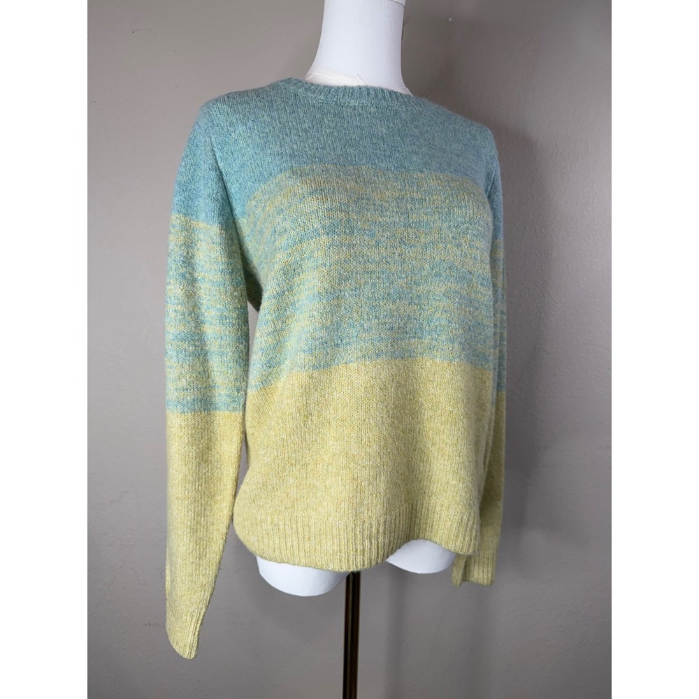 Cupcakes and Cashmere Womens Blue Yellow Colorblock Fuzzy Knit Sweater Small